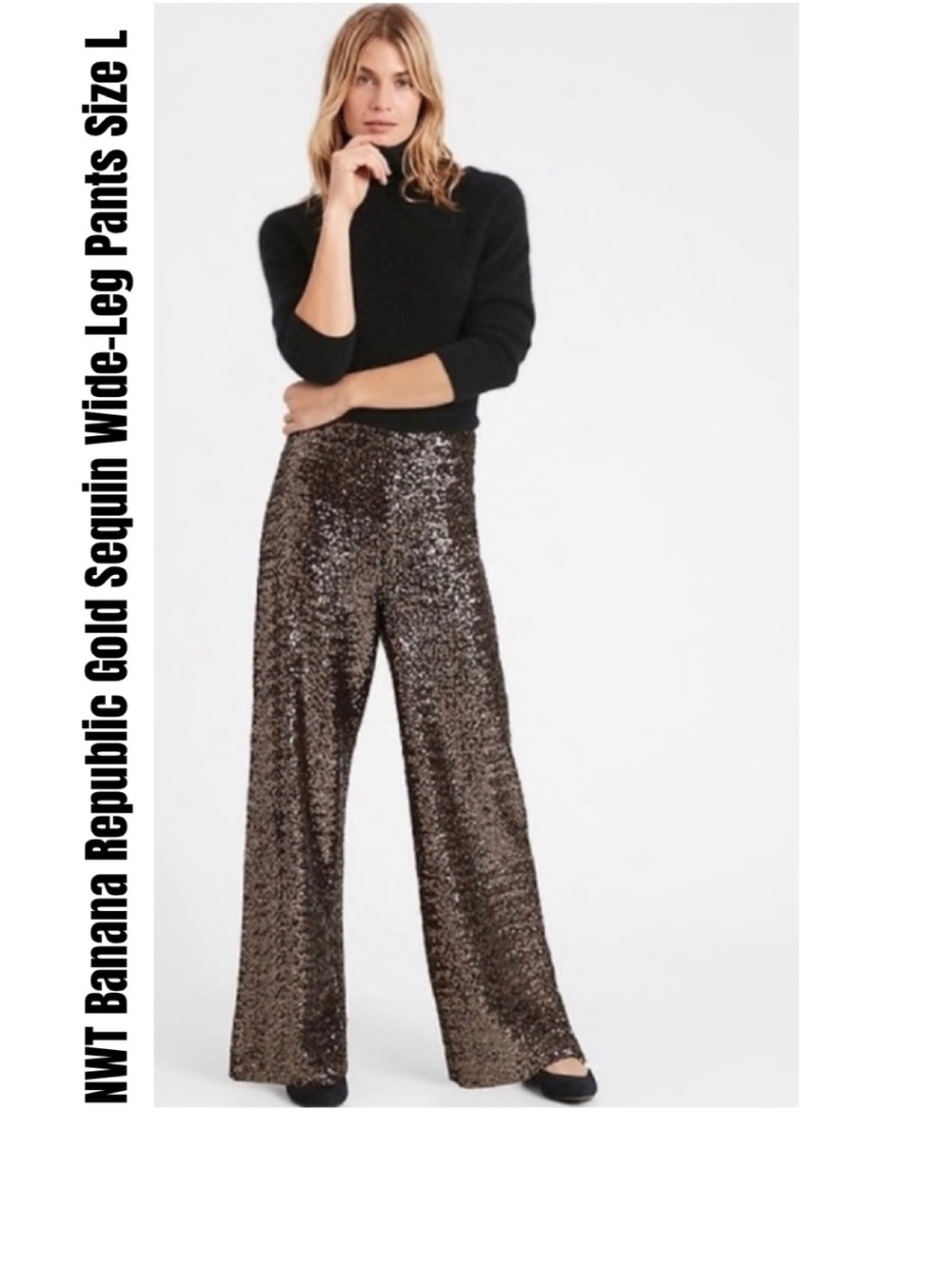 Banana Republic Gold Sequin Wide-Leg Pants Size L